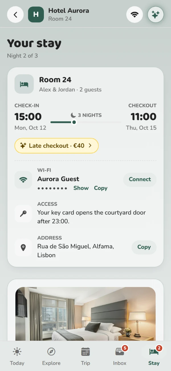 Stay details on the phone